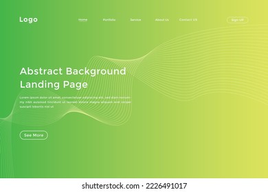 Abstract landing page with colorful wavy lines. Abstract yellow green gradient landing page design
