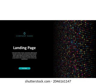 Abstract landing page with a colourful cyber particles design