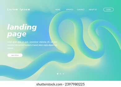 Abstract landing page design template. Green and blue colorful wavy fluid shapes background. Eps10 vector.