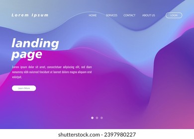 Abstract landing page design template. Purple and blue colorful wavy fluid shapes background. Eps10 vector.