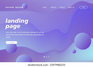Abstract landing page design template. Purple colorful wavy fluid shapes background. Eps10 vector.