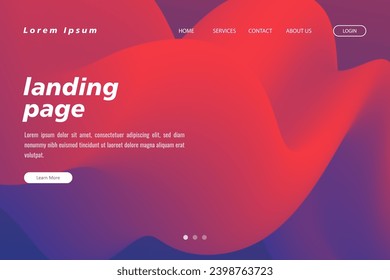 Abstract landing page design template. Red and blue colorful wavy fluid shapes background. Eps10 vector.