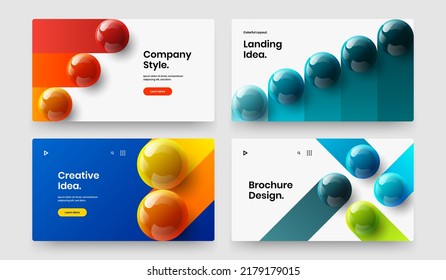 Abstract landing page design vector layout collection. Trendy realistic spheres catalog cover template bundle.