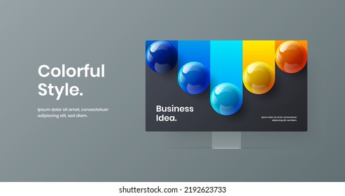 Abstract landing page design vector illustration. Bright computer monitor mockup website concept.