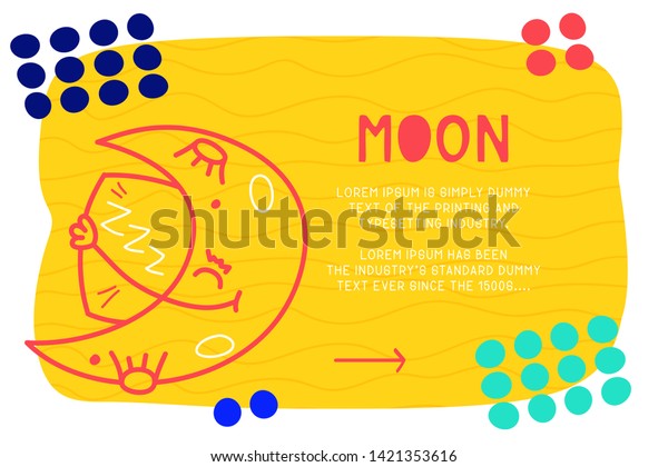 Abstract landing page\
pattern with different element, text block and doodle moon icon.\
Vector fun\
background.