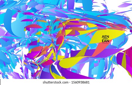 Abstract landing page template with bright colored random small particle explosion. Sport music social media layout. Optical art dynamic background with outer space motion. Futuristic vector.