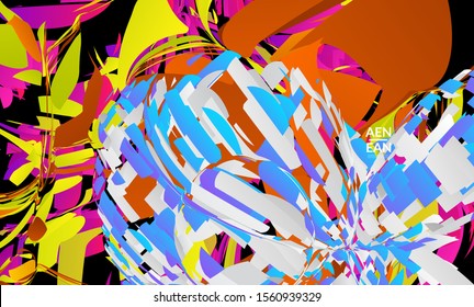 Abstract landing page template with bright colored random small particle explosion. Sport music social media layout. Optical art dynamic background with outer space motion. Futuristic vector.