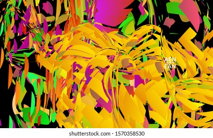 Abstract landing page template with bright colored random small particle explosion. Sport music social media layout. Optical art dynamic background with outer space motion. Futuristic vector.