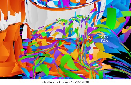 Abstract landing page template with bright colored random small particle explosion. Sport music social media layout. Optical art dynamic background with outer space motion. Futuristic vector.