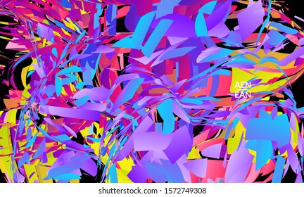 Abstract landing page template with bright colored random small particle explosion. Sport music social media layout. Optical art dynamic background with outer space motion. Futuristic vector.