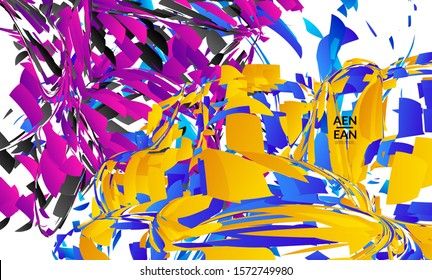 Abstract landing page template with bright colored random small particle explosion. Sport music social media layout. Optical art dynamic background with outer space motion. Futuristic vector.
