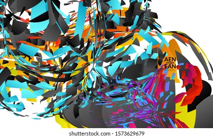 Abstract landing page template with bright colored random small particle explosion. Sport music social media layout. Optical art dynamic background with outer space motion. Futuristic vector.