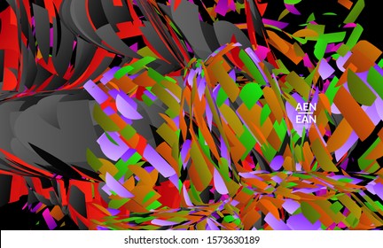 Abstract landing page template with bright colored random small particle explosion. Sport music social media layout. Optical art dynamic background with outer space motion. Futuristic vector.