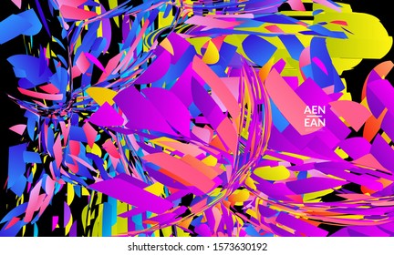 Abstract landing page template with bright colored random small particle explosion. Sport music social media layout. Optical art dynamic background with outer space motion. Futuristic vector.