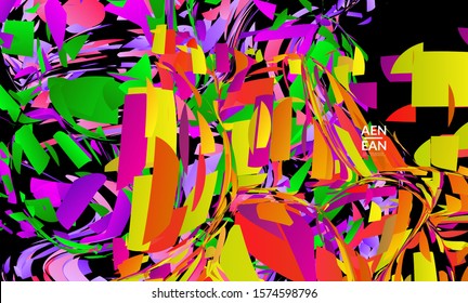 Abstract landing page template with bright colored random small particle explosion. Sport music social media layout. Optical art dynamic background with outer space motion. Futuristic vector.