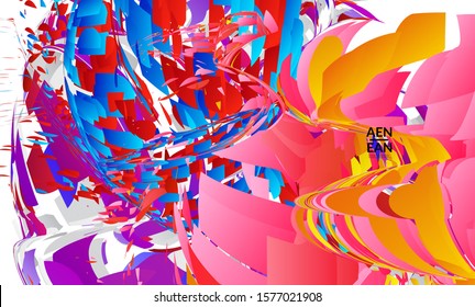 Abstract landing page template with bright colored random small particle explosion. Sport music social media layout. Optical art dynamic background with outer space motion. Futuristic vector.