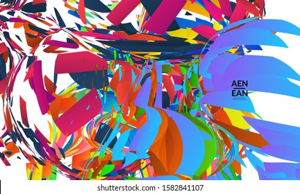 Abstract landing page template with bright colored random small particle explosion. Sport music social media layout. Optical art dynamic background with outer space motion. Futuristic vector.