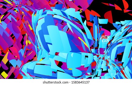 Abstract landing page template with bright colored random small particle explosion. Sport music social media layout. Optical art dynamic background with outer space motion. Futuristic vector.