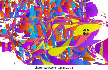 Abstract landing page template with bright colored random small particle explosion. Sport music social media layout. Optical art dynamic background with outer space motion. Futuristic vector.