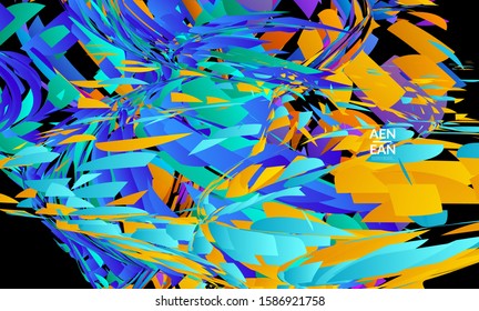 Abstract landing page template with bright colored random small particle explosion. Sport music social media layout. Optical art dynamic background with outer space motion. Futuristic vector.