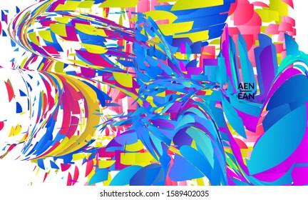 Abstract landing page template with bright colored random small particle explosion. Sport music social media layout. Optical art dynamic background with outer space motion. Futuristic vector.