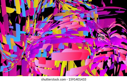 Abstract landing page template with bright colored random small particle explosion. Sport music social media layout. Optical art dynamic background with outer space motion. Futuristic vector.