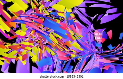 Abstract landing page template with bright colored random small particle explosion. Sport music social media layout. Optical art dynamic background with outer space motion. Futuristic vector.