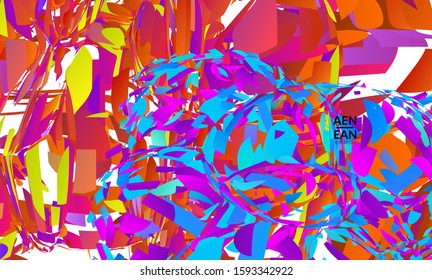 Abstract landing page template with bright colored random small particle explosion. Sport music social media layout. Optical art dynamic background with outer space motion. Futuristic vector.