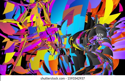 Abstract landing page template with bright colored random small particle explosion. Sport music social media layout. Optical art dynamic background with outer space motion. Futuristic vector.