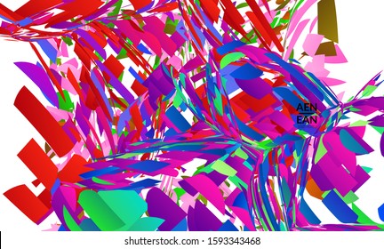 Abstract landing page template with bright colored random small particle explosion. Sport music social media layout. Optical art dynamic background with outer space motion. Futuristic vector.