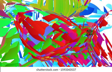 Abstract landing page template with bright colored random small particle explosion. Sport music social media layout. Optical art dynamic background with outer space motion. Futuristic vector.