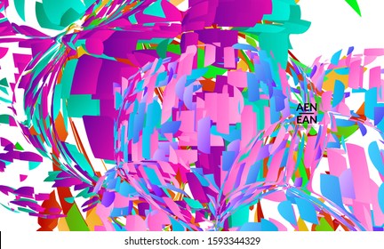 Abstract landing page template with bright colored random small particle explosion. Sport music social media layout. Optical art dynamic background with outer space motion. Futuristic vector.