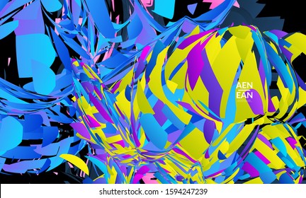 Abstract landing page template with bright colored random small particle explosion. Sport music social media layout. Optical art dynamic background with outer space motion. Futuristic vector.