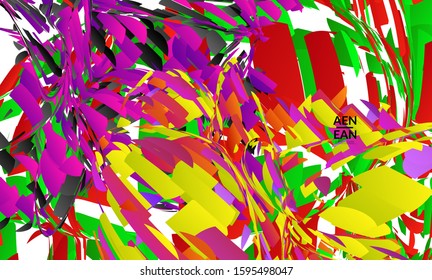 Abstract landing page template with bright colored random small particle explosion. Sport music social media layout. Optical art dynamic background with outer space motion. Futuristic vector.