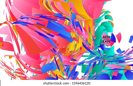 Abstract landing page template with bright colored random small particle explosion. Sport music social media layout. Optical art dynamic background with outer space motion. Futuristic vector.