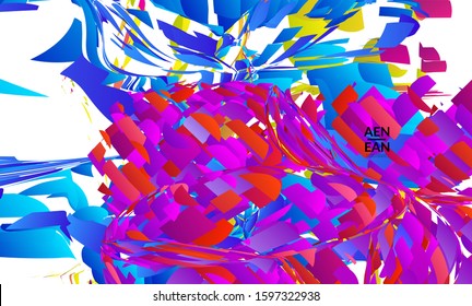 Abstract landing page template with bright colored random small particle explosion. Sport music social media layout. Optical art dynamic background with outer space motion. Futuristic vector.