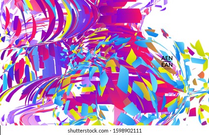 Abstract landing page template with bright colored random small particle explosion. Sport music social media layout. Optical art dynamic background with outer space motion. Futuristic vector.