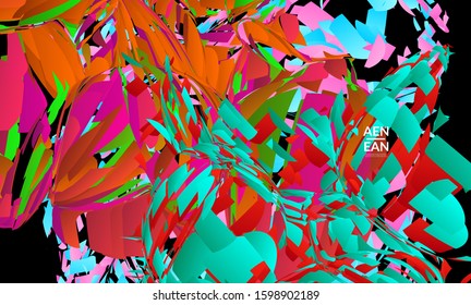 Abstract landing page template with bright colored random small particle explosion. Sport music social media layout. Optical art dynamic background with outer space motion. Futuristic vector.