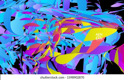 Abstract landing page template with bright colored random small particle explosion. Sport music social media layout. Optical art dynamic background with outer space motion. Futuristic vector.