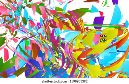 Abstract landing page template with bright colored random small particle explosion. Sport music social media layout. Optical art dynamic background with outer space motion. Futuristic vector.