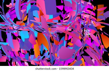 Abstract landing page template with bright colored random small particle explosion. Sport music social media layout. Optical art dynamic background with outer space motion. Futuristic vector.