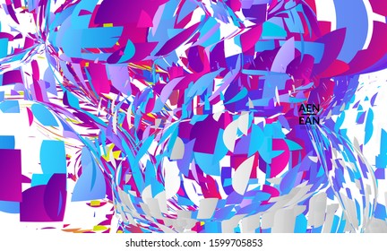 Abstract landing page template with bright colored random small particle explosion. Sport music social media layout. Optical art dynamic background with outer space motion. Futuristic vector.