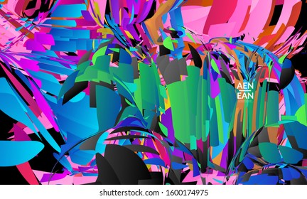 Abstract landing page template with bright colored random small particle explosion. Sport music social media layout. Optical art dynamic background with outer space motion. Futuristic vector.