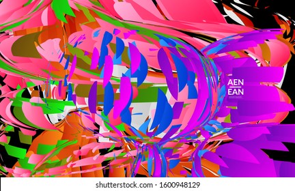 Abstract landing page template with bright colored random small particle explosion. Sport music social media layout. Optical art dynamic background with outer space motion. Futuristic vector.