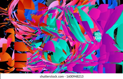 Abstract landing page template with bright colored random small particle explosion. Sport music social media layout. Optical art dynamic background with outer space motion. Futuristic vector.