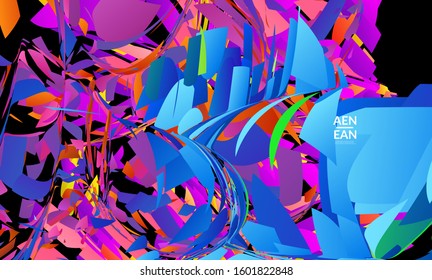 Abstract landing page template with bright colored random small particle explosion. Sport music social media layout. Optical art dynamic background with outer space motion. Futuristic vector.