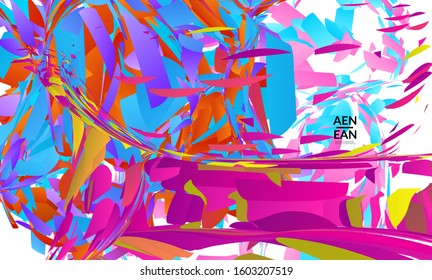 Abstract landing page template with bright colored random small particle explosion. Sport music social media layout. Optical art dynamic background with outer space motion. Futuristic vector.