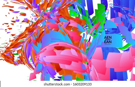 Abstract landing page template with bright colored random small particle explosion. Sport music social media layout. Optical art dynamic background with outer space motion. Futuristic vector.