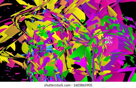 Abstract landing page template with bright colored random small particle explosion. Sport music social media layout. Optical art dynamic background with outer space motion. Futuristic vector.