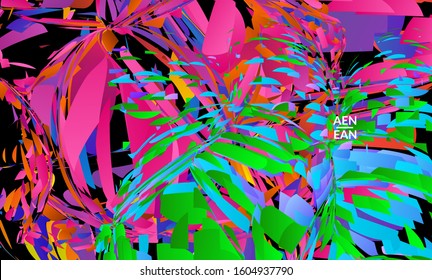 Abstract landing page template with bright colored random small particle explosion. Sport music social media layout. Optical art dynamic background with outer space motion. Futuristic vector.